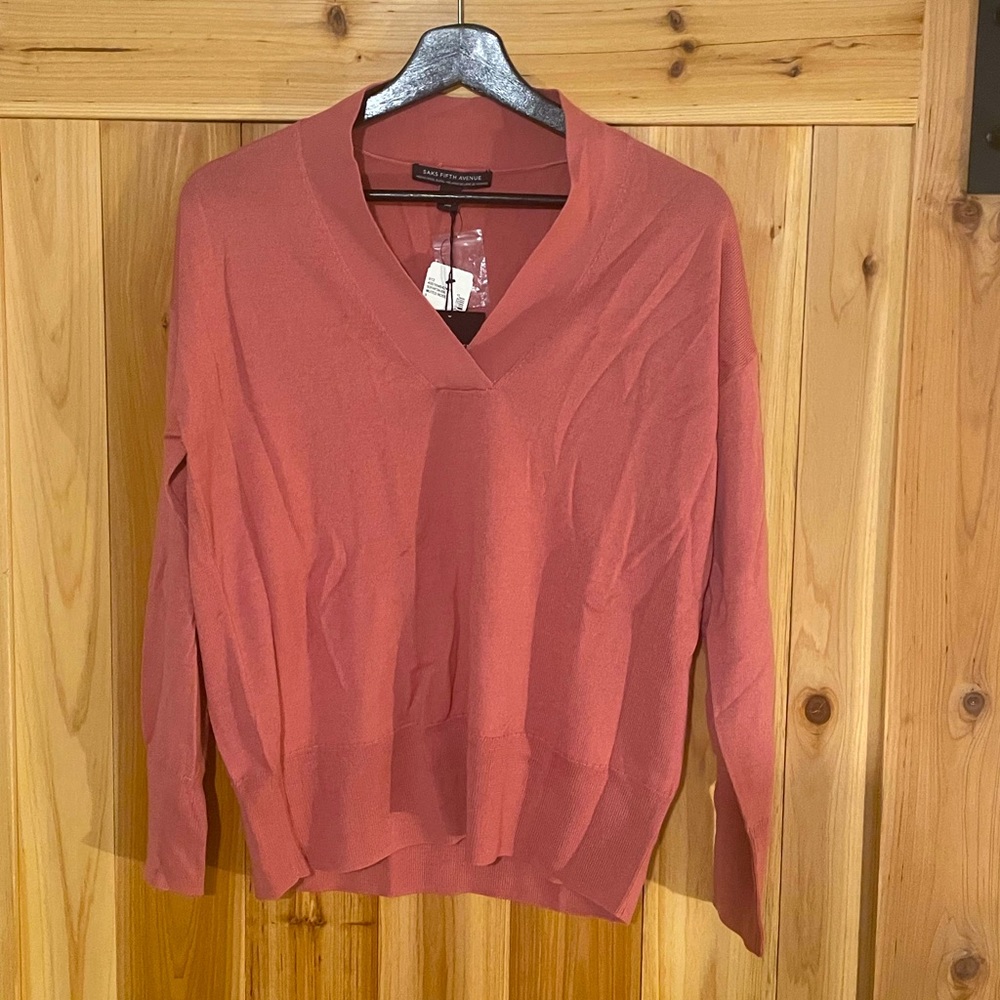 Muted Rose - Merino wool blend, top, size S, Saks Fifth Avenue